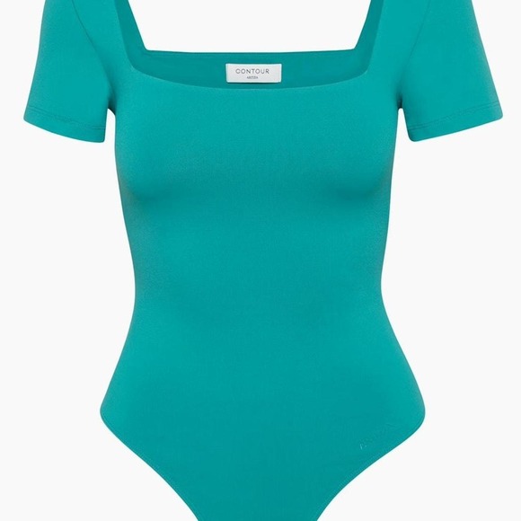 Aritzia Tops - Aritzia Babaton Original Contour Manner Short Sleeve Squareneck Bodysuit Teal
